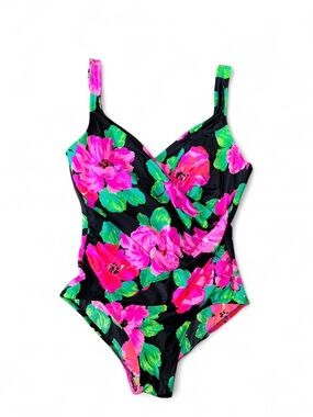 Catalina Large 12 One Piece Swimsuit High Cut Open Back Floral Vintage 80’s Rose